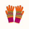 Pair of colorful gloves with a pattern on a white background