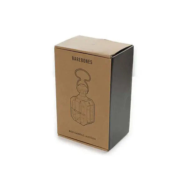 Cardboard box with a black lid featuring a Barebones logo on a white background