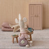 Maileg Tooth Fairy Mouse sitting on a tooth fairy keepsake box