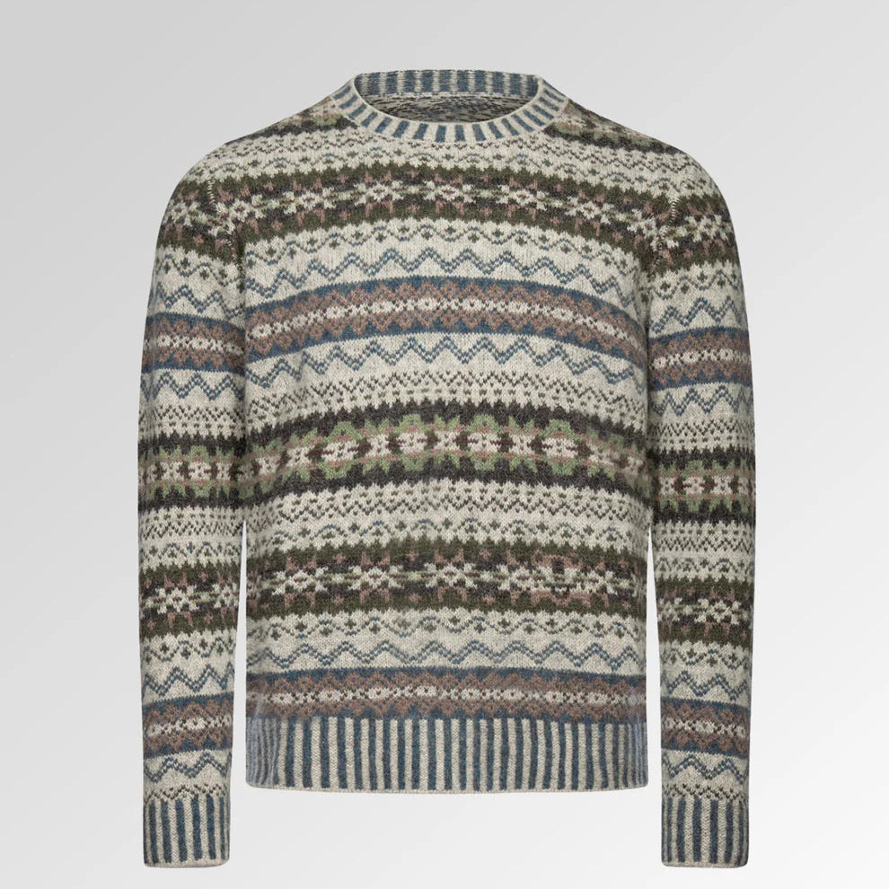 Patterned sweater on a light gray background