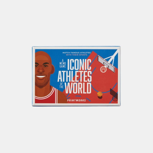 A box cover featuring a stylized basketball-themed illustration with the text 'ICONIC ATHLETES OF THE WORLD' 