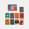 The board game 'The Iconic Athletes World' by Matt Zoller, shown with its illustrated box, a single back card, and eight player cards featuring stylized portraits of sports icons like Michael Jordan, Serena Williams, and Lionel Messi on a light gray background.